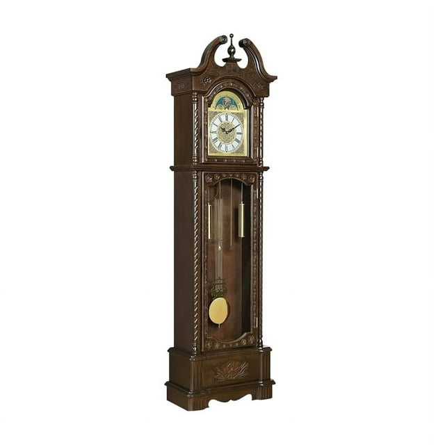Bowery Hill Horloge Grand-Père avec Carillon Numérique à Volume Réglable en Brun Riche
