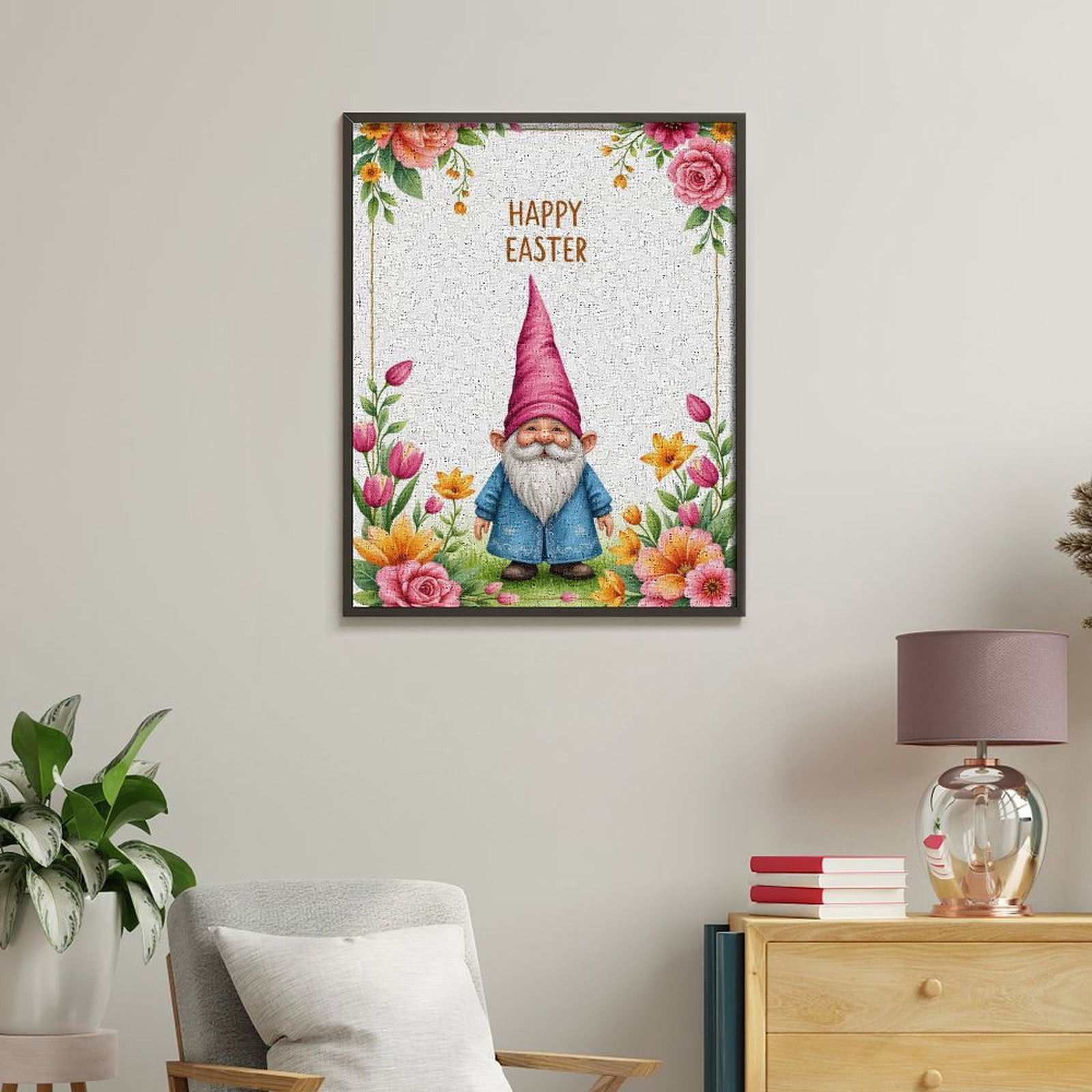 Paint By Numbers Kit for Adults Beginner - DIY Gnome Spring Floral Greeting Card Canvas Painting Kits for Adults, Frameless Paint By Number for Adults for Home Wall Decor 16x20 Inch