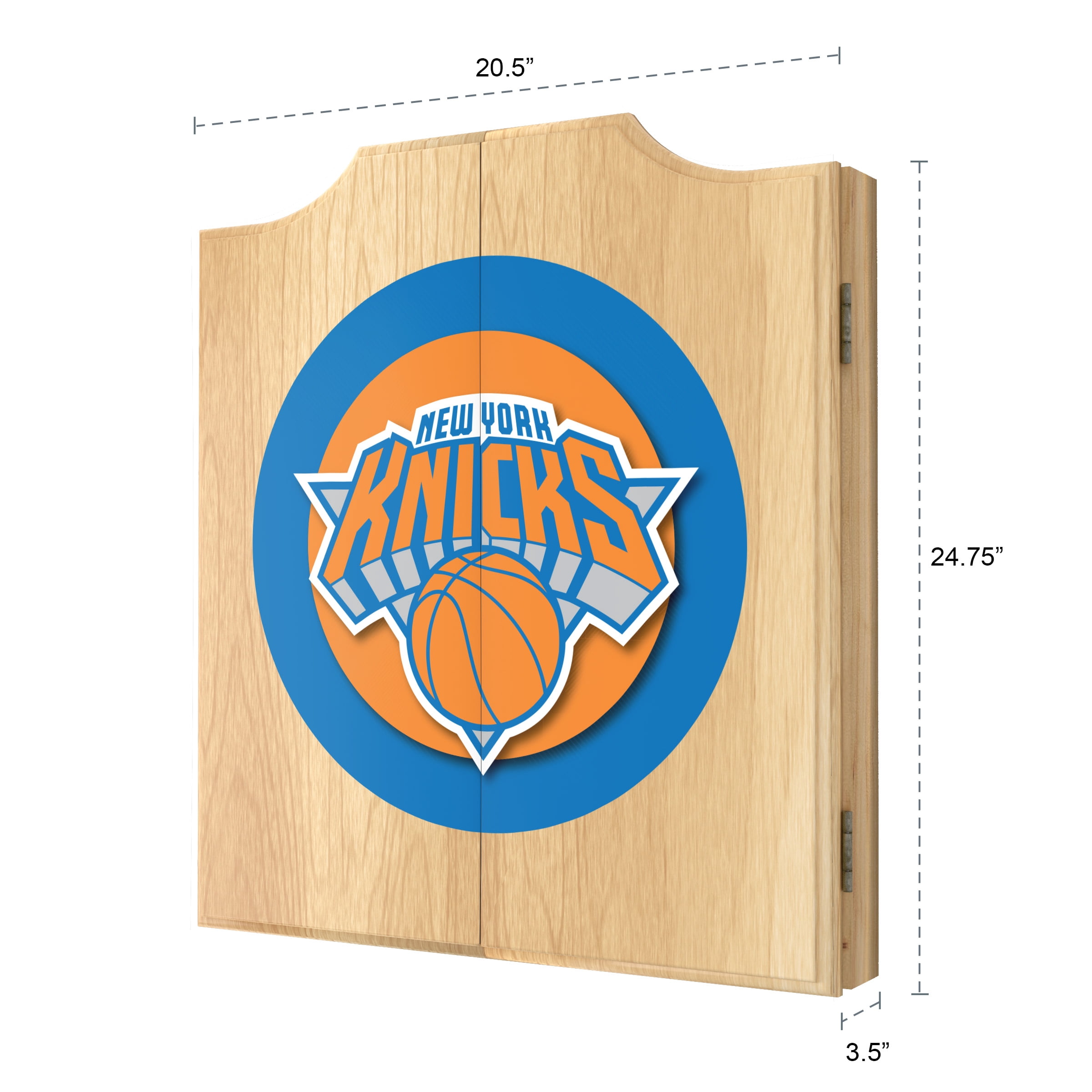 New York Knicks Logo Dart Board Cabinet Set with 6 Steel Tip Darts