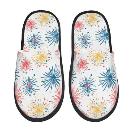 

Pofeuu Bright Colorful Fireworks Print EVA Fuzzy House super light Slippers Slippers Scuff Outdoor Indoor Warm Cozy Plush Bedroom Shoes Soft Flat Comfy Anti-Slip-Large