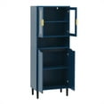 thumbnail image 4 of Dtwnek 2 Glass Display Door Storage Cabinet with Open Shelf, Tall Kitchen Pantry Cabinet with Handles, Modern Cabinet for Bathroom, Dining Rooom, Living Room, Blue, 4 of 10