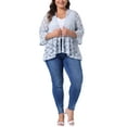 thumbnail image 2 of Cárdigans de talla grande para mujer Agnes Orinda, con frente abierto, mangas de campana 3/4, cobertura de encaje floral transparente, boleros y chaquetas 4X en gris, 2 of 5