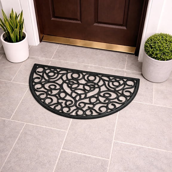 Outdoor Half Round Front Door Mat Rubber Rug 30x18 Black