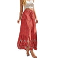 thumbnail image 3 of Franhais Women Casual Skirt, High Waist Floral Printed Button Ruffled Bohemian Loose Long Skirt, 3 of 8