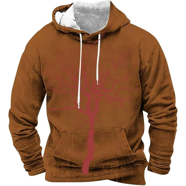 VBARHMQRT Chandail à Col Rond Marron pour Hommes Imprimé 3D Sports Décontracté à Manches Longues avec Capuche