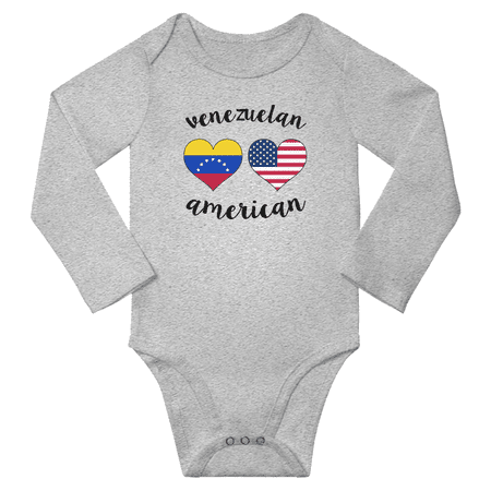 

Venezuelan and American Love Heart Baby Long Slevve Bodysuit Outfits (Gray 12-18 Months)