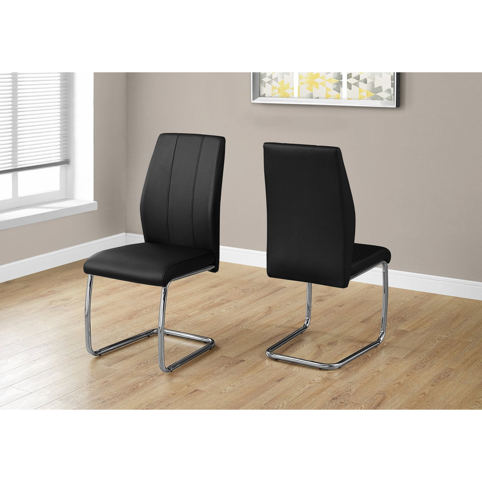 Chrome Dining Chairs H102cm Black Faux Leather TEMPLE Price for 2 Chairs 