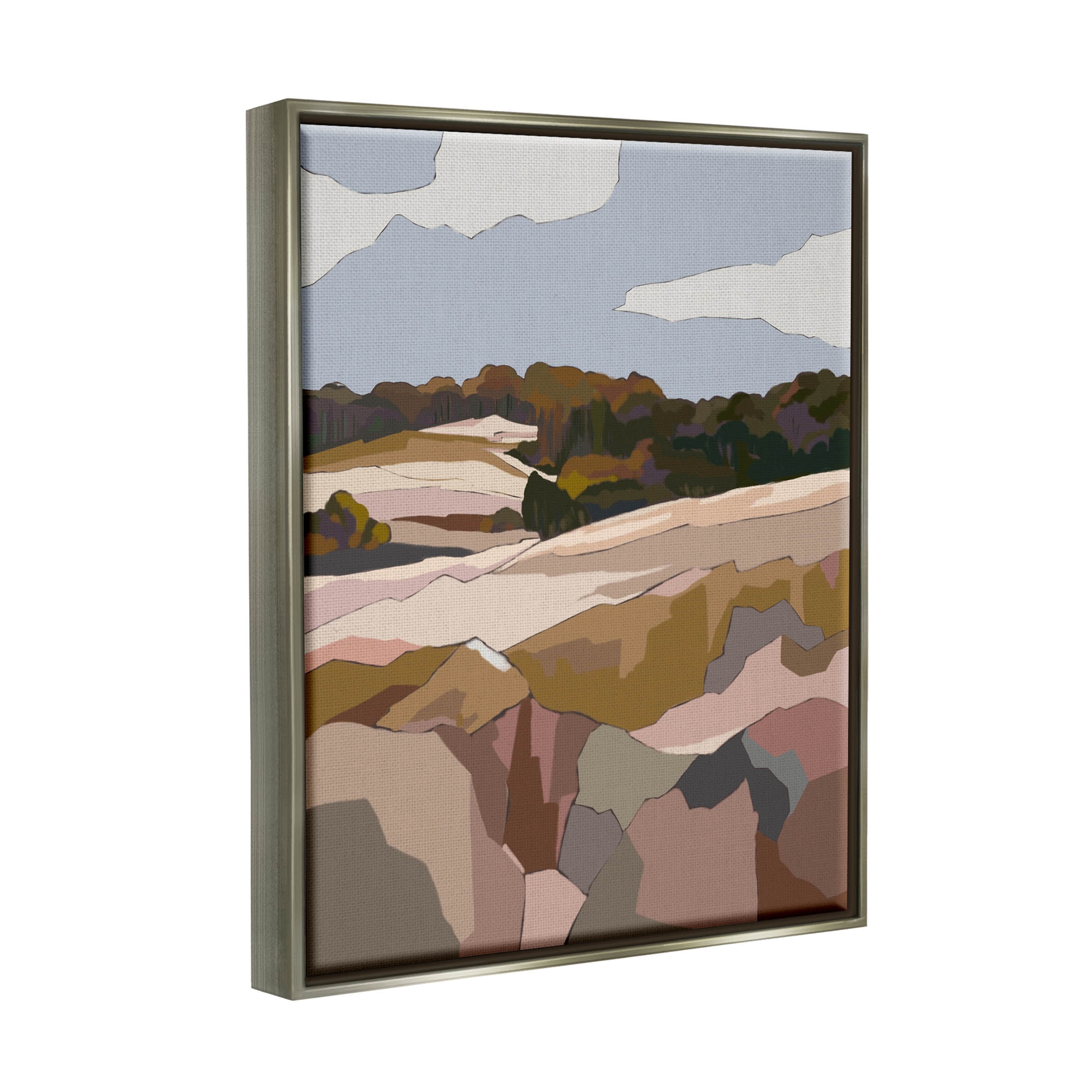 Stupell Industries Rocky Cliffs Neutral Mountain Nature Graphic Art Luster Gray Floating Framed Canvas Print Wall Art, Design by Nikita Jariwala