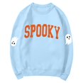 thumbnail image 2 of YVNAURA Women‘s Halloween Letter Print Sweatshirt Crewneck Long Sleeve Graphic Pullover Oversized Fall Casual Spooky Season T-Shirt Top for Party Daily Wear 1 Pack, Sky Blue,L, 2 of 3
