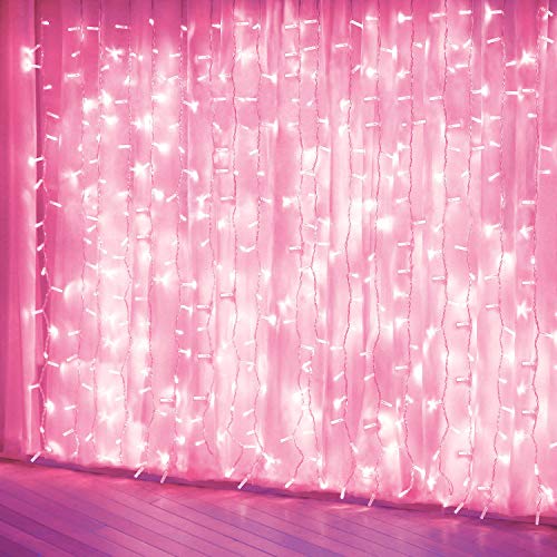 pink curtain fairy lights