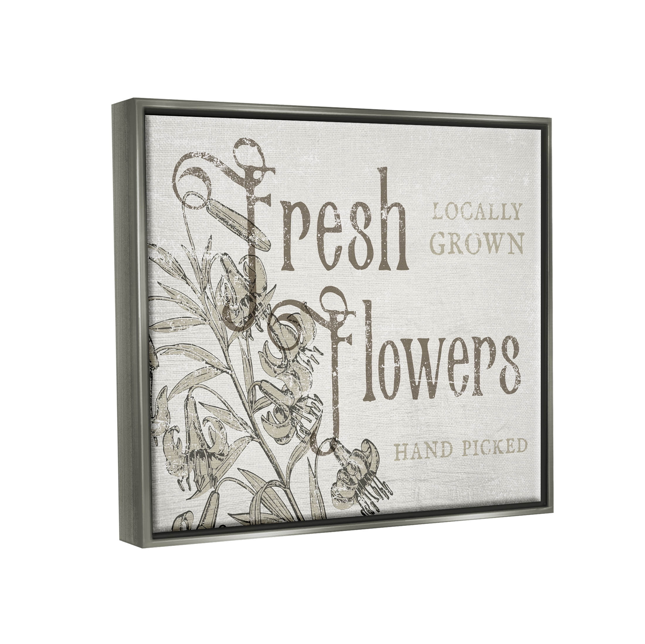 Stupell Industries Antique Fresh Flowers Botanical Signage Graphic Art Luster Gray Floating Framed Canvas Print Wall Art, Design by Daphne Polselli