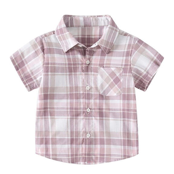 JAJAHO Button Up Shirts For Boys Kids Toddler Plaid Short Sleeve Button Down Collared Pocket Shirts 1-11Y Comfy Tops