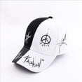thumbnail image 2 of personalizado graffiti bts snapback gorras de béisbol negro y blanco patchwork hombres mujeres hip hop gorra papá sombrero casual hebilla sombrero, 2 of 4