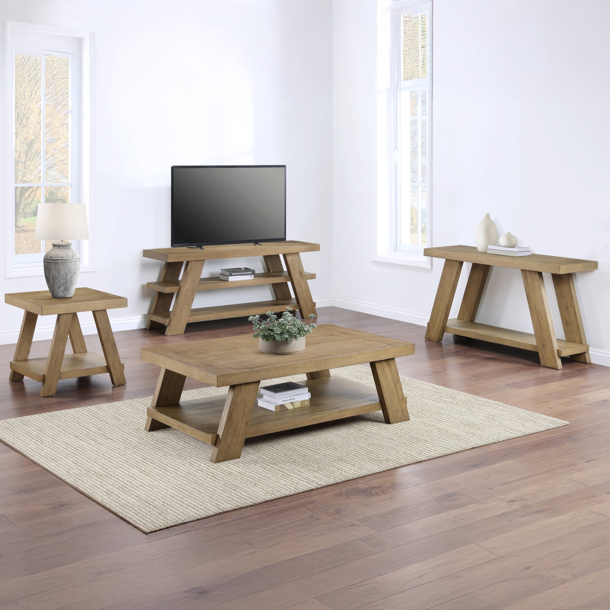 Steve Silver Orinda Modern Square End Table with Bottom Shelf, Warm Caramel