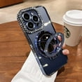 thumbnail image 4 of (Double Row Diamond Bumper ) ( Make Up Mirror )Magnetic Kickstand Case for iPhone 15 14 13 12 Pro Max Sparkle Cover Shiny Rhinestone Bling Cases (Blue,for iPhone 12 Pro Max), 4 of 13