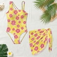 thumbnail image 4 of SEANATIVE One Piece Swimsuit for Girls Cut Out Design Bathing Suit 2 Pieces Swim Suit Including Swimwear and Sarong Coverup for Beach Seaside, 15-16 Years, Tropical Flower Yellow Pink, 4 of 7