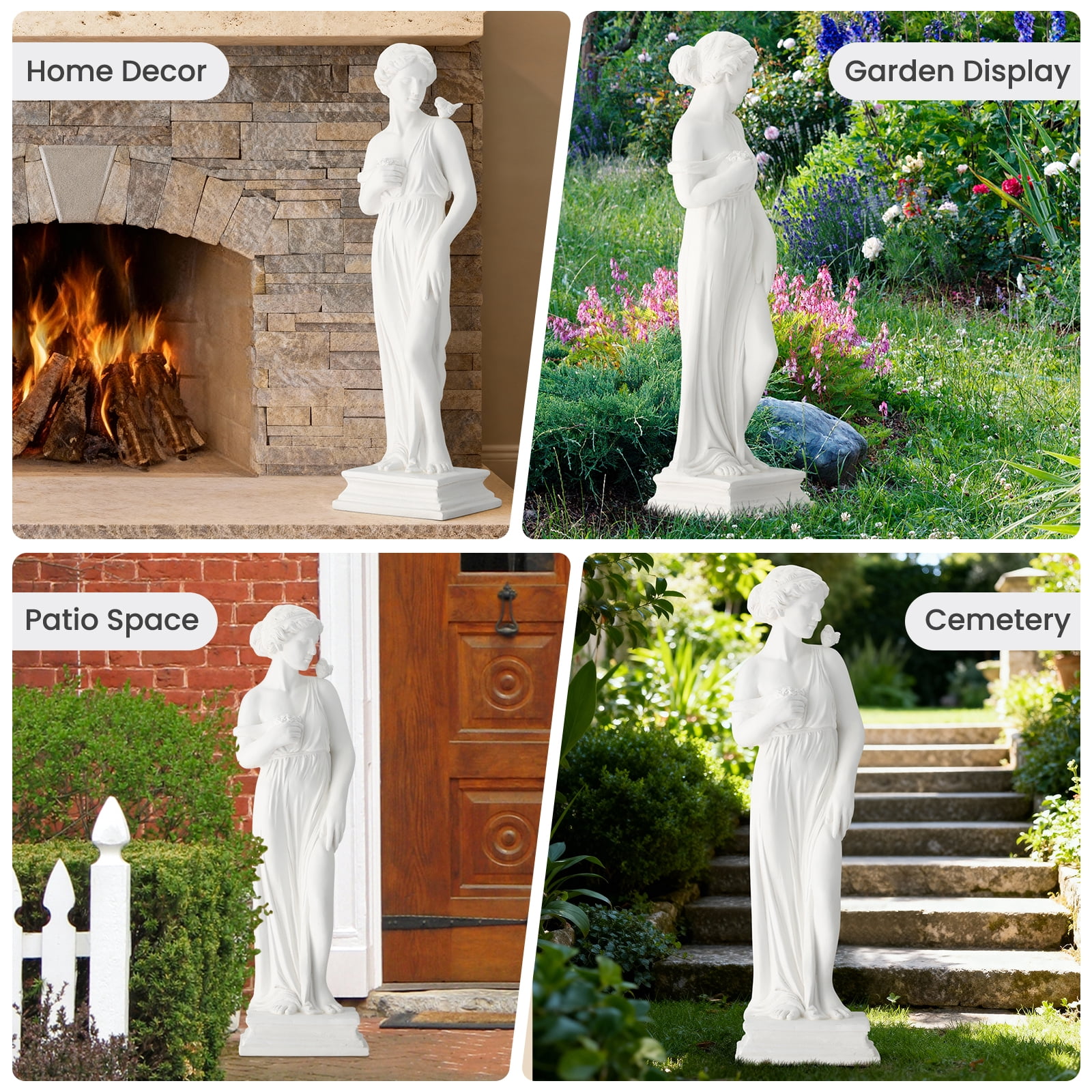 Erommy Outdoor Garden Statue, 31.5-Inch Greek Nymph Sculpture in Roman Style, Elegant Goddess Figurine for Patio, Yard, Lawn & Porch Decor Ivory