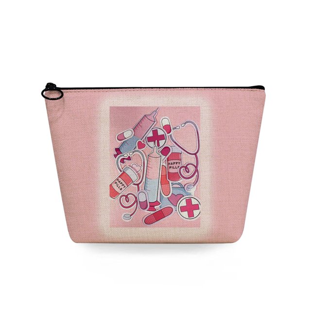 Bolso de mano con transferencia de calor para mujer, bolsa de maquillaje, estuche de cosméticos, neceser de viaje portátil con estampado de enfermera y Doctor de dibujos animados qiuyongming unisex