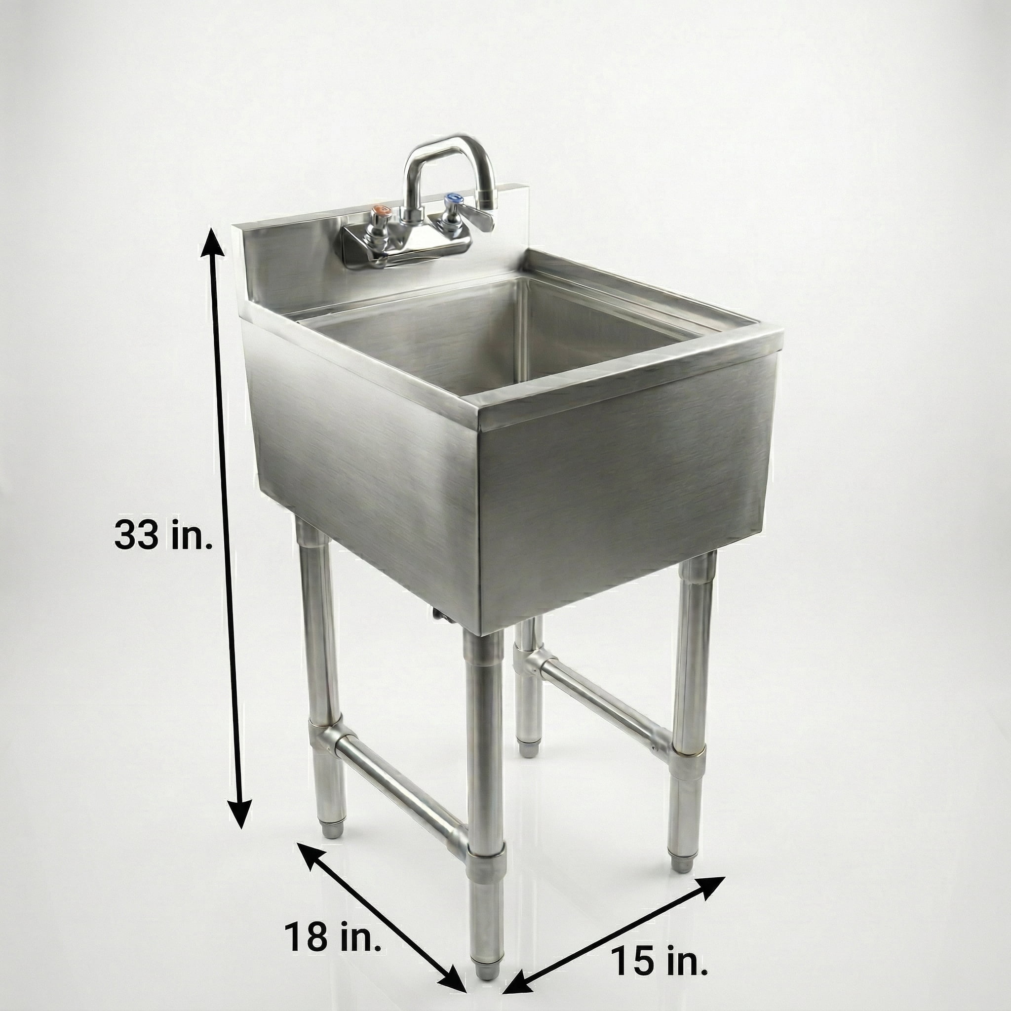 AmGood Commercial Underbar Hand Sink 18.5 in. x 15 in. x 30 in. Stainless Steel with Backsplash Faucet Included NSF, Single Bowl Bar Prep Sink