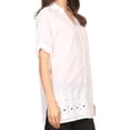 thumbnail image 4 of Sakkas Cecilia V-Neck Button Down 3/4 Sleeve Eyelet Shirt - White - Medium, 4 of 4