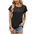 thumbnail image 1 of AherBiu Hauts pour Femmes Manches Courtes Col Rond Couleur Unie Été Ample Décontracté Bouton Confortable T-Shirts Tuniques, 1 of 7