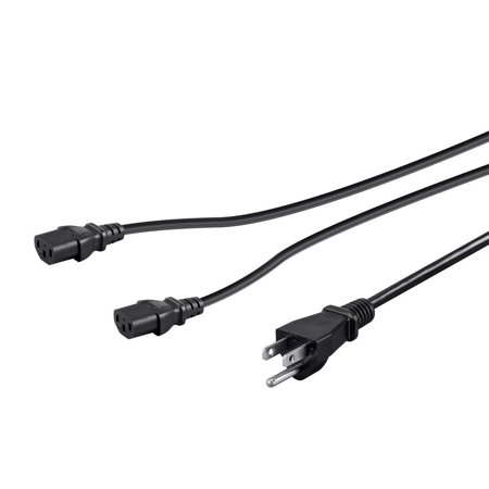 UPC: 0889028152898 | Monoprice Power Cord Splitter – 3 Feet – Black | NEMA 5-15P to 2x IEC 60320 C13 16AWG 13A/1625W SJT