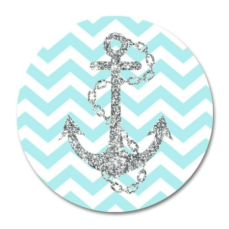 POPCreation Light Blue Chevron Gray Anchor Pattern Round Mouse pads Gaming Mouse Pad 7.87x7.87 inches