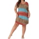 thumbnail image 2 of GRACE & GRANDEUR Vestido de Talla Grande para Mujer, Tie Dye Rayas, Escote en V, Manga Corta, Casual de Verano, Midi, T-shirt, 1X Rojo Marrón, 2 of 6