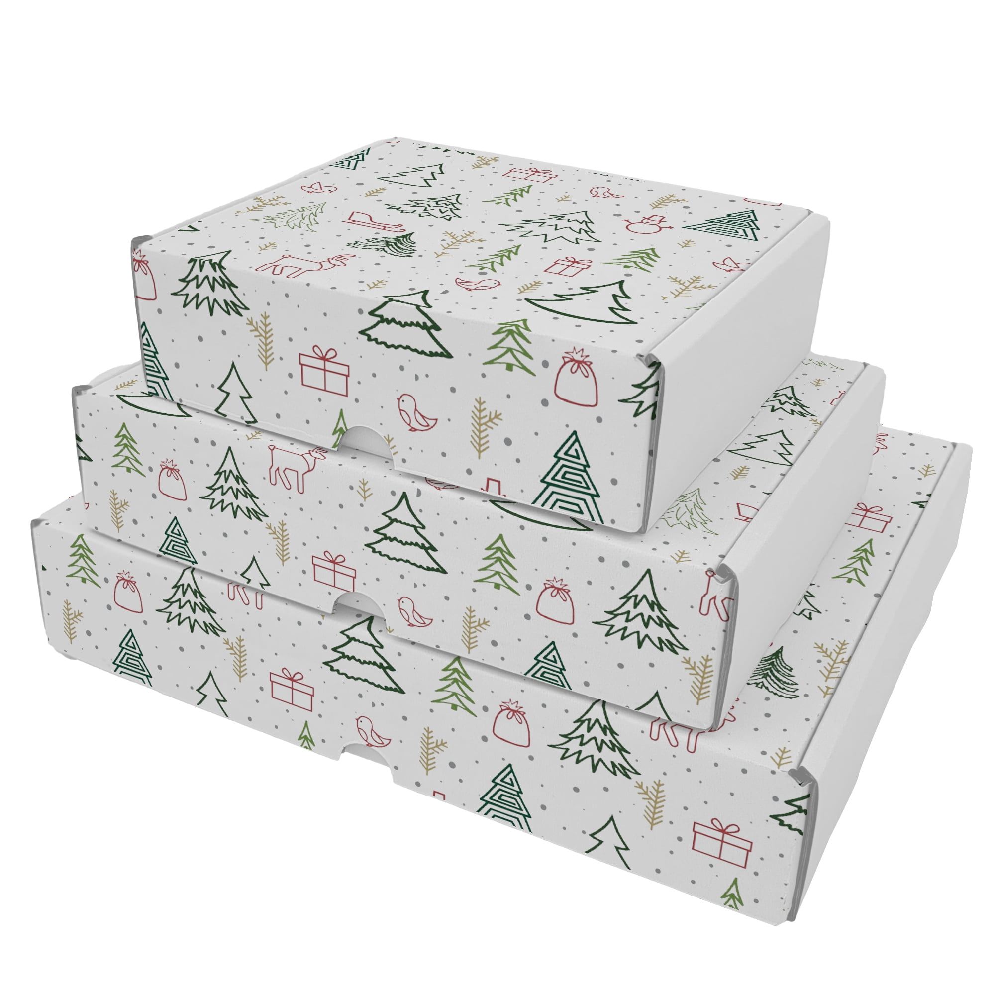 Ucanpack Made In USA 1/8” Thick Christmas Mailer Box 50 Pcs, White X-Mas Forest Theme Cute Boxes For Small Business, Tuck Top Mailer Boxes, 10x5x5" Literature Mailer, Moving Carton