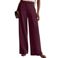 thumbnail image 2 of Women Wide Leg Pants High Waisted Business Casual Work Trousers Dressy Pants with Pockets Dark Maroon XL, 2 of 10