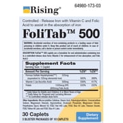 Rising Pharma - FoliTab 500 - Elemental Iron with Vitamin C and Folic Acid - 30 Caplets - Helps with Iron Deficiency