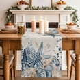 thumbnail image 4 of Blue Eucalyptus Coastal Cotton Linen Table Runner for Dining Kitchen, Beach Starfish Shell Nautical Rustic Wedding Outdoor Party Tablerunners, Dresser Scarf Coffee Tablecloth Runners 13x108 Inches, 4 of 9