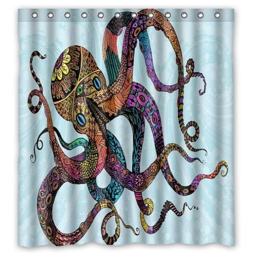 HelloDecor Octopus Shower Curtain Polyester Fabric Bathroom Decorative