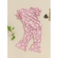 thumbnail image 5 of Niusricy Kids Little Girl Summer Clothes Set 12M 18M 2T 3T 4T 5T Toddler Short Sleeve T-shirt Floral Print Crew Neck Tops with Bell-Bottom Pants Infante Sweet 2 Pcs Outfit for Daily Vacation, 5 of 8
