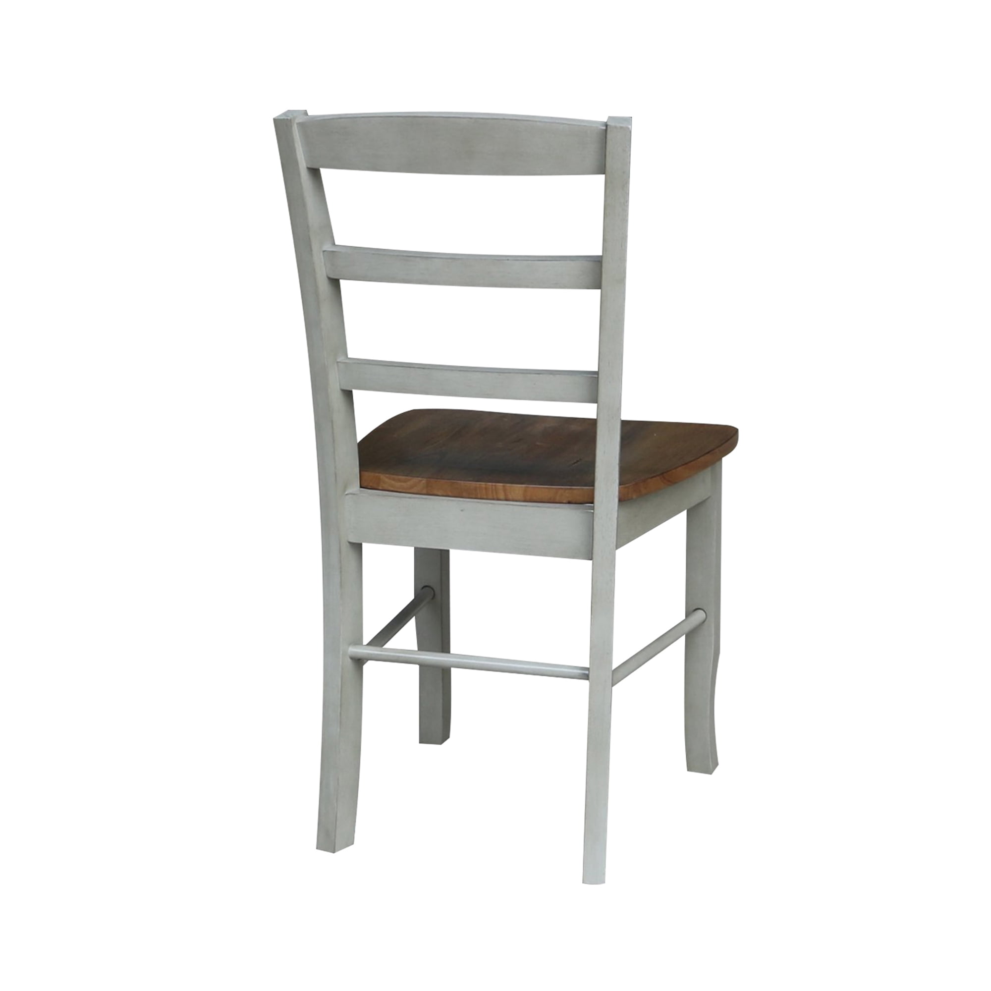 Set of 2 Solid Wood Madrid Ladderback Chairs in Distressed Hickory/Stone