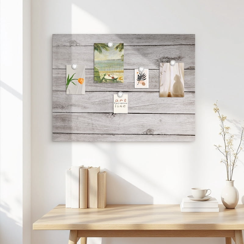 Magnetic Boards for Wall 18"x24" Wooden Planks Print Decorative White Board Magnetic Dry Erase Board Message Center Photo Board Bulletin Board with Magnets&Markers, Grey Wooden Planks