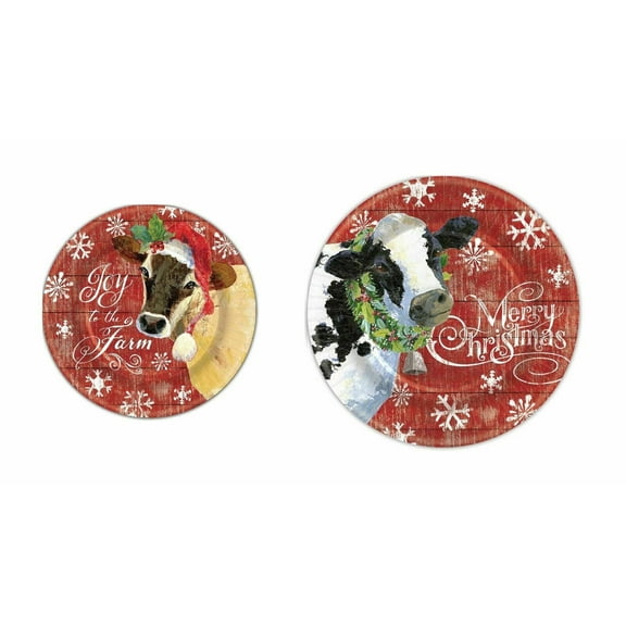 Joy to the Farm Christmas Dinner Dessert Paper Plates Farmhouse Cow Pattern