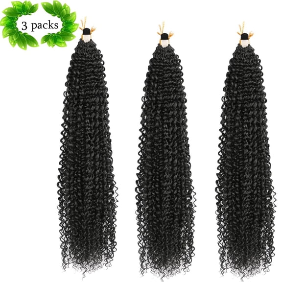 WEIF-Curly Crochet Hair Extensions Black Passion Twist Braids 24Inch Long Curly Braiding Hair 3Packs Spring Crochet Braids Hair Extensions Goddess Box Braids for Black Women(24",1B)