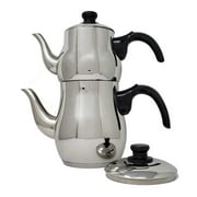 Turkish Samovar Style Stainless Steel Double Handle Teapot Tea Maker Kettle 1.1 L & 2.5 L Capacity