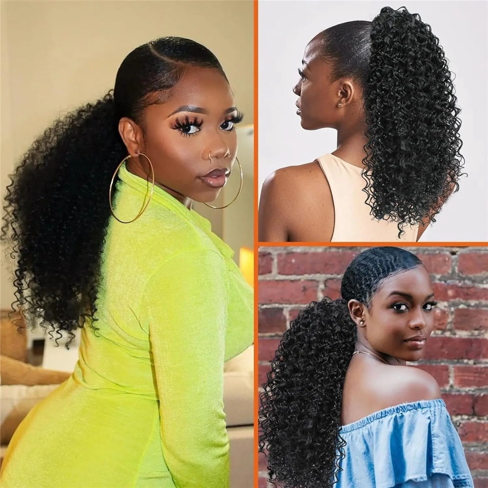 14 Inch Drawstring Ponytail Extension Synthetic Afro Kinky Curly Ponytail Hair Pieces Natural Color for Women