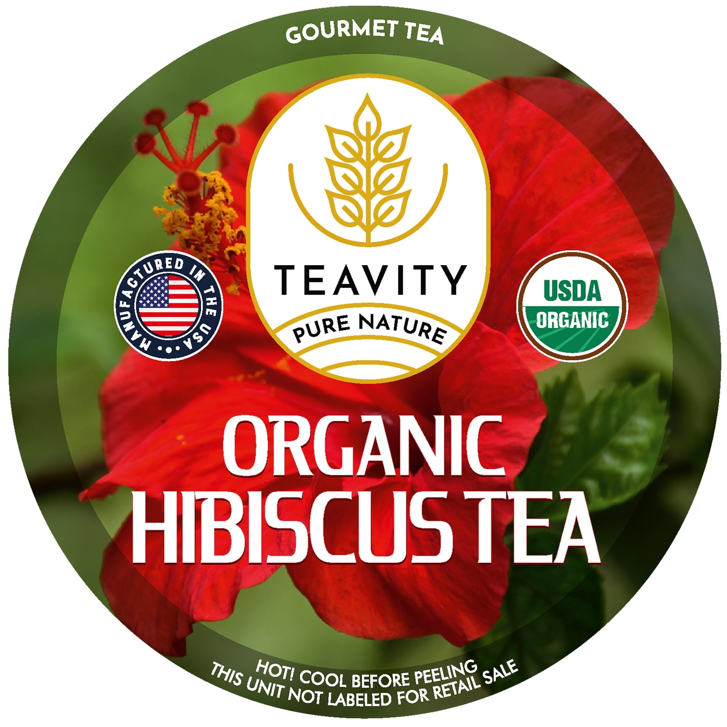 Organic Hibiscus Sabdariffa Tea Pods for Keurig Brewers by Teavity - Naturally Decaffeinated, 24 Tea Pods