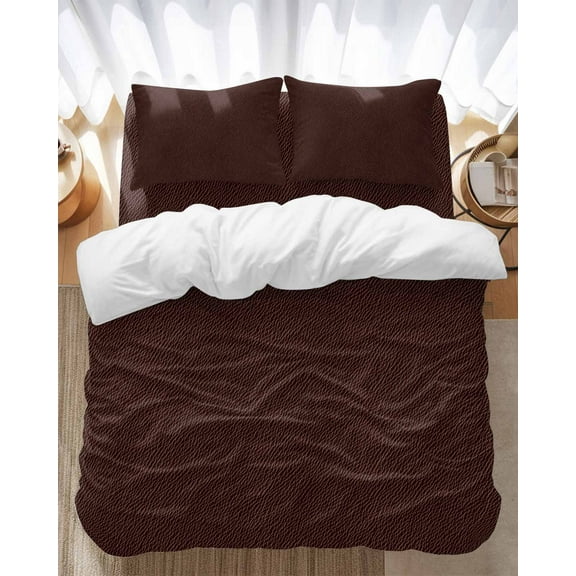Leather Texture Bedding Duvet Cover Set Queen Size 4 Pieces Vintage Brown Classic Art Bedding Set with Zipper Closure, 1 Comforter Cover 90x92 Inches 1 Flat Sheet & 2 Pillow Cases