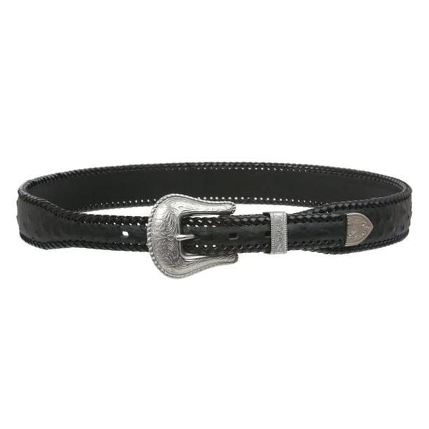 Beltiscool - Western Faux Ostrich Print Lased Tapered Leather Belt ...