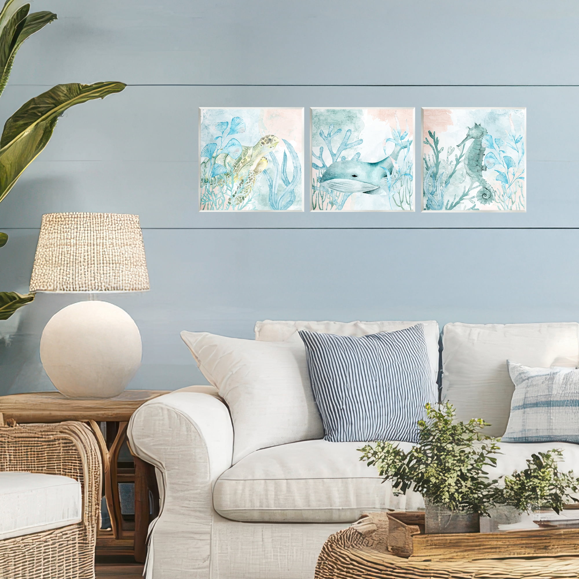 Stupell Industries Aquatic Animals Sea Swim 3 Piece Wall Plaque Art Set, design by Kim Allen