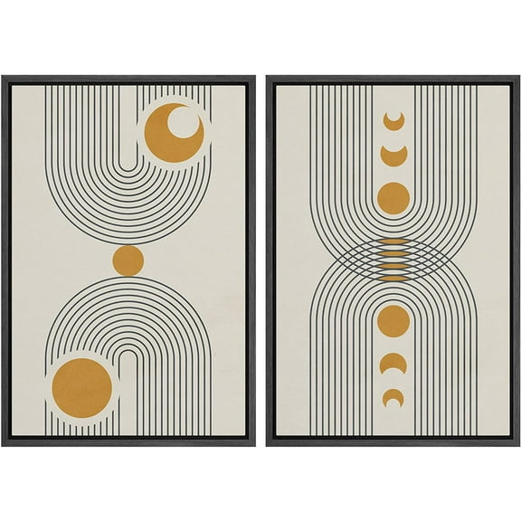 IDEA4WALL Framed Canvas Print Wall Art Set Mid-Century Modern Crescent Moon Collage Nature Illustrations Modern Art Rustic Decorative for Living Room, Bedroom, Office - 16"x24"x2 Black
