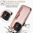thumbnail image 4 of Wallet Case for iPhone 12 Mini, Premium Vintage PU Leather Magnetic Closure Handbag Zipper Pocket Case Kickstand Card Holder Slots with Ring Hook Shockproof Flip Cover for iPhone 12 Mini, Rosegold, 4 of 9