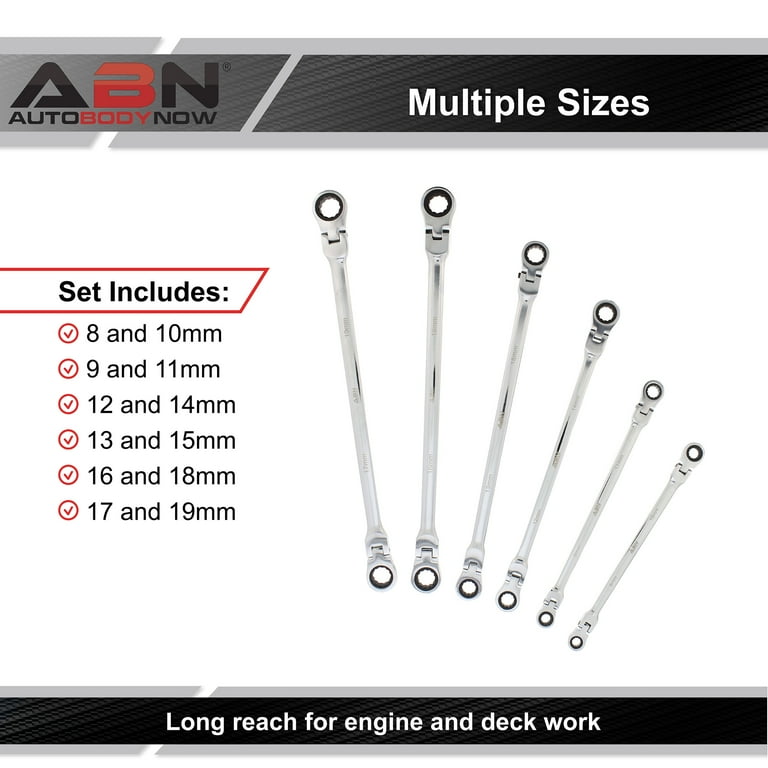 Abn metric extra long flex sale head double box end ratcheting wrench