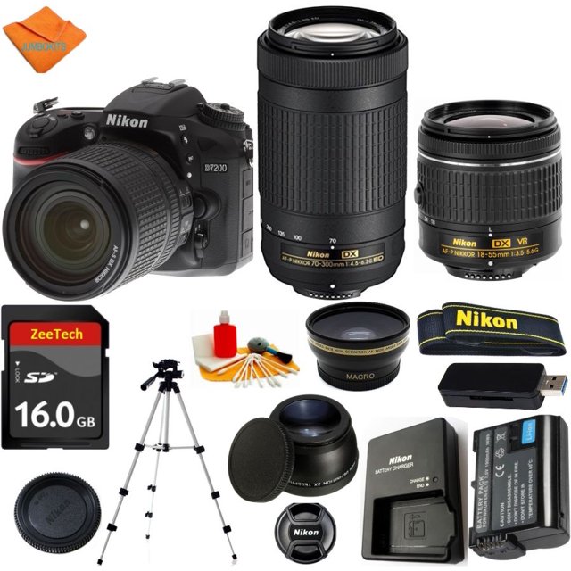 Cámara Réflex Digital NIKON D7200 DX + 18-55MM AF-P VR + 70-300MM AF-P + Tarjeta de Memoria 16GB + Gran Angular + Teleobjetivo