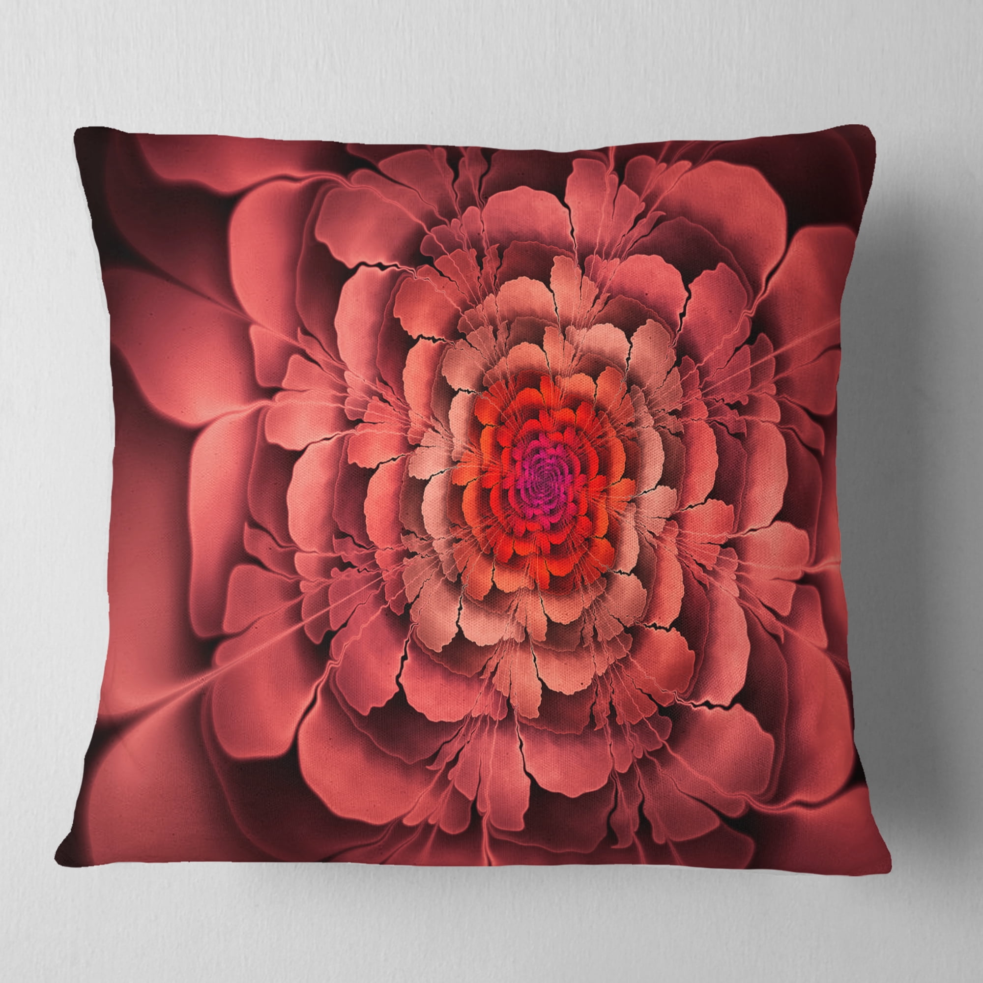 Designart Dense Fractal Pink Petals - Floral Throw Pillow - 16x16