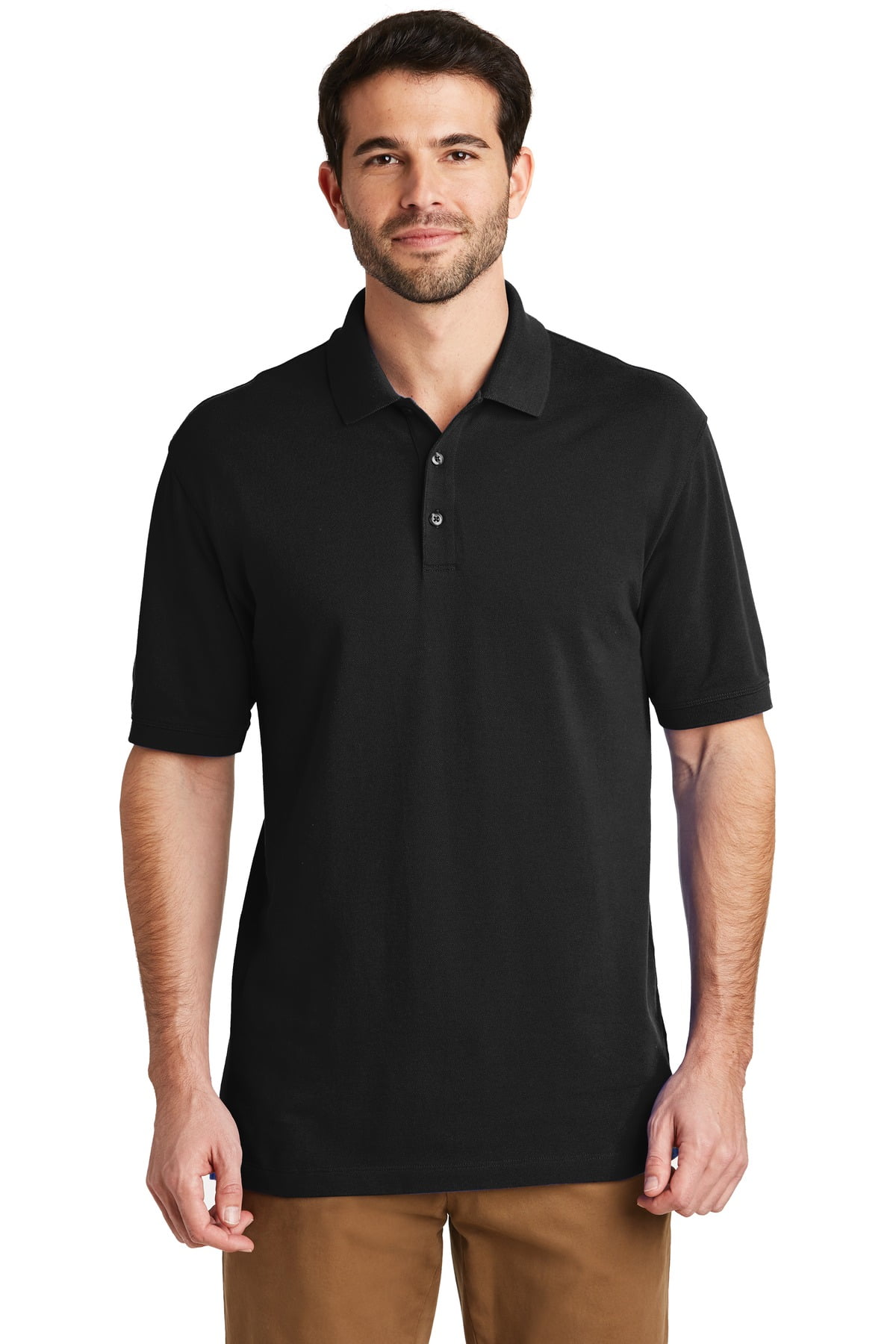 Port Authority Adult Male Men Plain Elbow Sleeves Polo Black 3XLarge